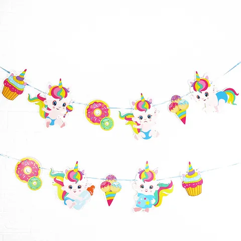 Pancarta Fiesta Cumpleaños Unicornio Bebé Guirnalda Postre Dona Helado para Decoración Colgante Cuarto Niños Baby Shower