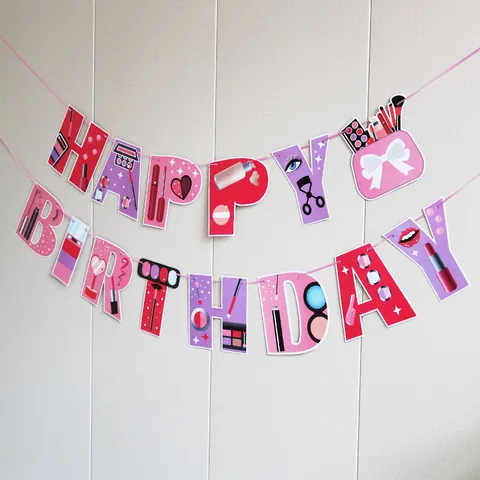 Makeup Cosmetica Thema Party Decoratie Set Happy Birthday Banner Latex Ballonnen Kwastjes Voor Vrouwen Verjaardagsfeest Indeling Prinsessenstijl Decor