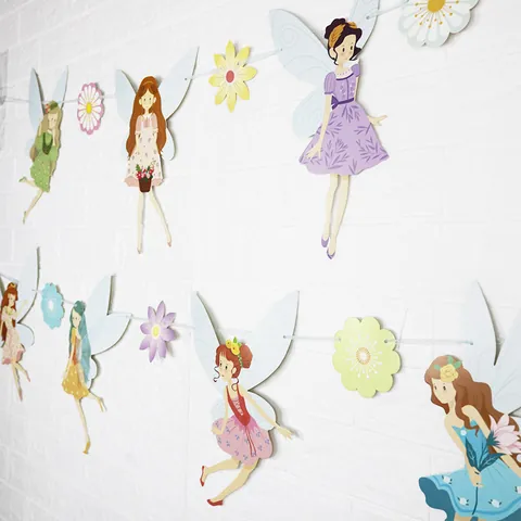 Fee Ballerina Feest Banner Papieren Bloem Slinger Verjaardag Bruiloft Huis Decoratie Kinderkamer Decor Pastel Kleuren Cartoon Ontwerp