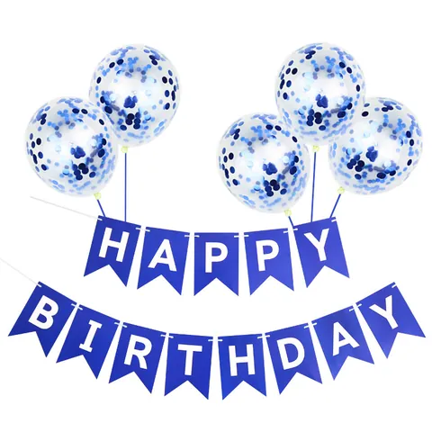 Happy Birthday Banner Sequin Balloons Set Bronzing Fishtail Pull Flag Birthday Party Decorations Supplies For Kids Adults