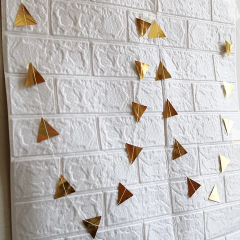 Gold Mirror Triangle Bunting Garland Mirror Paper Banner For Birthday Wedding Party Decoration 2M Long Room Layout Bunting