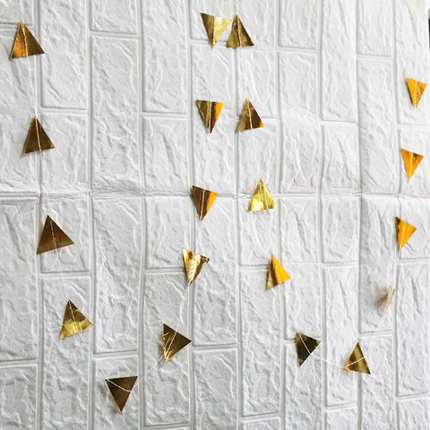 Gold Mirror Triangle Bunting Garland Mirror Paper Banner For Birthday Wedding Party Decoration 2M Long Room Layout Bunting