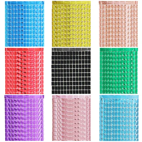 Shiny Square Foil Fringe Curtain Metallic Backdrop Streamer For Birthday Wedding Party Decoration Background Wall 100cm x 200cm