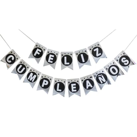 Spanish Feliz Cumpleaños Birthday Banner Metallic Mirror Glitter Cardboard Swallowtail Bunting For Party Decoration