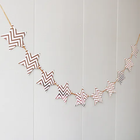 Metallic Chevron Stripe Paper Star Garland Hanging Banner For Party Wedding Camping Indoor Outdoor Wall Decorative Ornament
