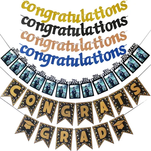 Glitter Graduation Party Decoration Congratulations Banner 2025 Photo Frame Banner Bunting For University Ceremony Class Reunion Decor
