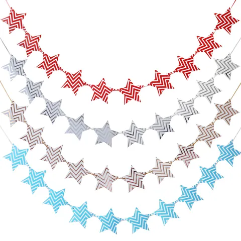 Metallic Chevron Stripe Paper Star Garland Hanging Banner For Party Wedding Camping Indoor Outdoor Wall Decorative Ornament