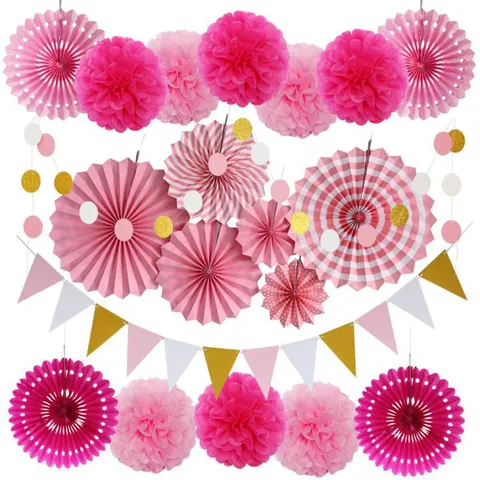 Colorful Paper Fan Flowers Set Hanging Decorations For Birthday Party Wedding Kindergarten Opening Celebration Decor
