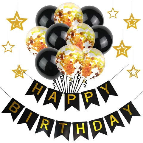 Happy Birthday Decoration Kit Rose Gold Black Blue Pink Banner Latex Balloons Confetti Balloons Star Pendants Party Supplies