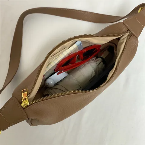 Bolso Hobo de Media Luna de Moda para Mujer Color Sólido Patrón de Lichi Bolso Bandolera de Hombro Con Correa Ajustable Diario