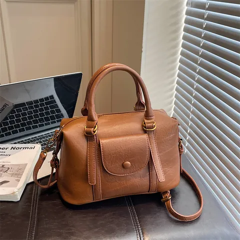 Vrouwen Vintage PU Leer Boston Handtas Grote Capaciteit Schouder Crossbody Tas Met Voorste Flap Zak Voor Dagelijks Woon-werkverkeer