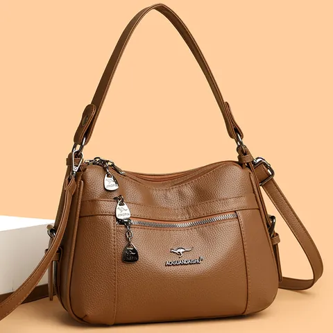 Dames Litchi Korrel PU Leer Schoudertas Mode Meerlaagse Crossbody Handtas Grote Capaciteit Casual Commuter Tote Bag
