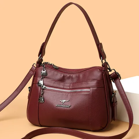 Dames Litchi Korrel PU Leer Schoudertas Mode Meerlaagse Crossbody Handtas Grote Capaciteit Casual Commuter Tote Bag