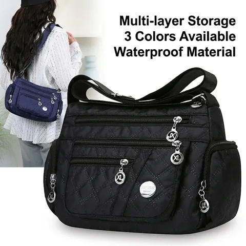 Bolso Bandolera Informal de Tela Oxford para Mujer Bolso de Hombro de Nailon Acolchado Impermeable con Múltiples Bolsillos Diario