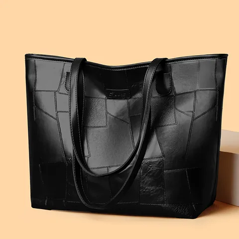 Modische Damen Einkaufstasche aus PU-Leder mit Webmuster Großes Fassungsvermögen Minimalistische Schultertasche Handtasche