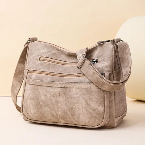 Sac Bandoulière Vintage en Cuir PU pour Femmes Grande Capacité Multi-poches Sac à Épaule Décontracté Urbain Navette Sac Sous le Bras pour Femme