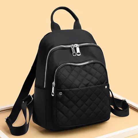 Fashion Women Quilted Backpack Large Capacity Nylon Oxford Cloth Travel Bag Casual School Commuter Daypack Multiple Pockets