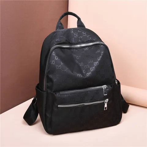 Mochila de Tela Oxford para Mujer Estampado de Letras Monograma Gran Capacidad Multi-Bolsillo Bolsa de Viaje Casual