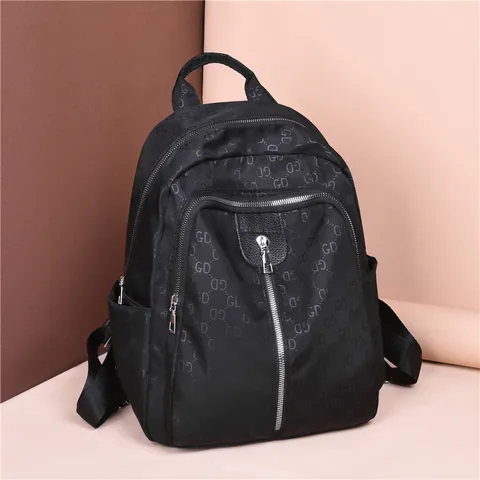Mochila de Tela Oxford para Mujer Estampado de Letras Monograma Gran Capacidad Multi-Bolsillo Bolsa de Viaje Casual