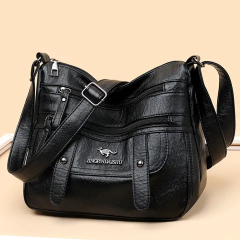 Bolso Bandolera de Moda para Mujer de Cuero PU Suave con Patrón de Litchi y Múltiples Cremalleras Bolso de Hombro Casual Viaje