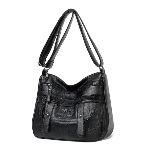 Bolso Bandolera de Moda para Mujer de Cuero PU Suave con Patrón de Litchi y Múltiples Cremalleras Bolso de Hombro Casual Viaje