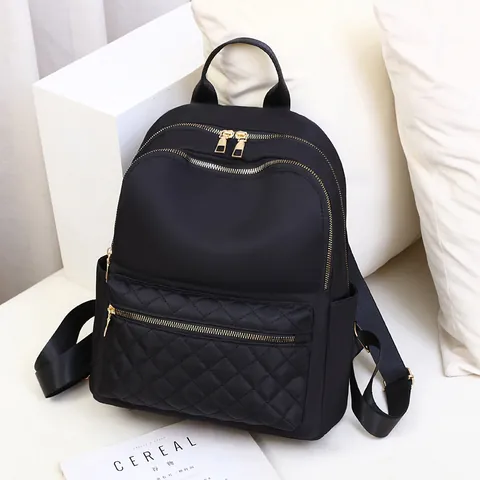 Mochila de Tela Oxford Impermeable para Mujer Gran Capacidad Acolchado de Diamantes Moda Viaje Escuela Con Cremalleras Doradas
