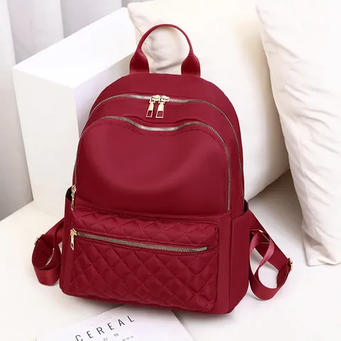 Mochila de Tela Oxford Impermeable para Mujer Gran Capacidad Acolchado de Diamantes Moda Viaje Escuela Con Cremalleras Doradas