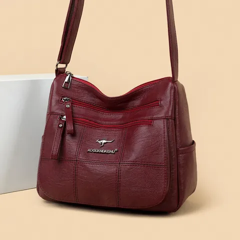 Sac Bandoulière Femme en Cuir PU Grande Capacité Mode Simple Sac à Épaule Multi-couches avec Fermeture Éclair pour Voyage