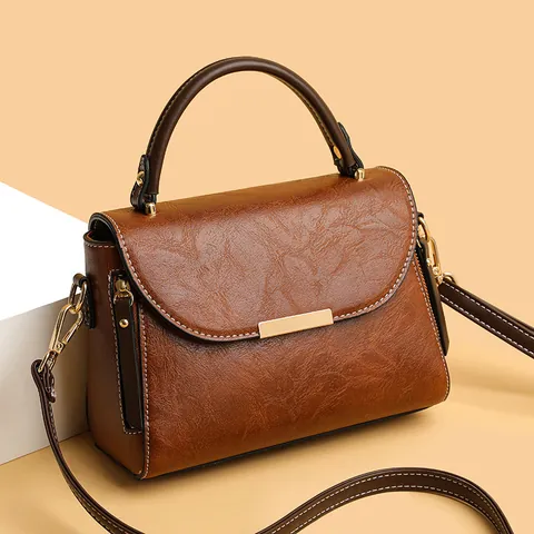 Dames Vintage PU Lederen Crossbody Tas Contrast Stiksel Mode Vierkante Handtas Goud Hardware Verstelbare Schoudertas