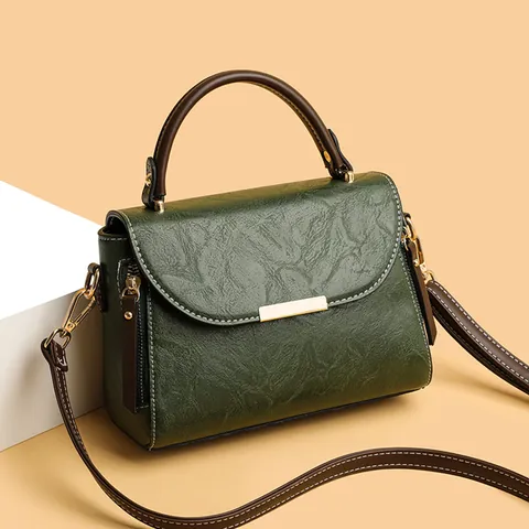 Dames Vintage PU Lederen Crossbody Tas Contrast Stiksel Mode Vierkante Handtas Goud Hardware Verstelbare Schoudertas