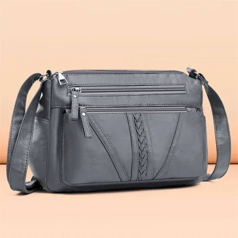 Sac Bandoulière Vintage en Cuir PU pour Femmes Sac à Main Souple Multi Poches Décor Tressé pour Mères et Femmes d'âge Moyen