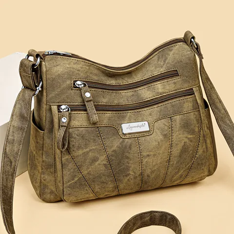 Damen Vintage Multi-Taschen PU-Leder Umhängetasche Große Kapazität Lässige Schultertasche Verstellbarer Riemen Tägliche Mode Handtasche