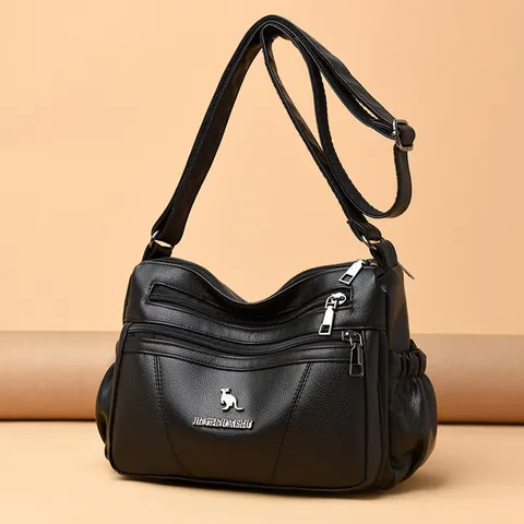 Bolso Bandolera de Cuero PU Suave para Mujer Gran Capacidad Cremallera Múltiple Bolso de Hombro Grano de Lichi Para Mamá Viaje