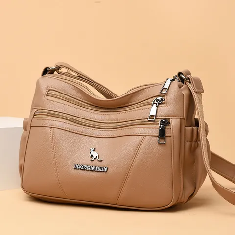 Bolso Bandolera de Cuero PU Suave para Mujer Gran Capacidad Cremallera Múltiple Bolso de Hombro Grano de Lichi Para Mamá Viaje