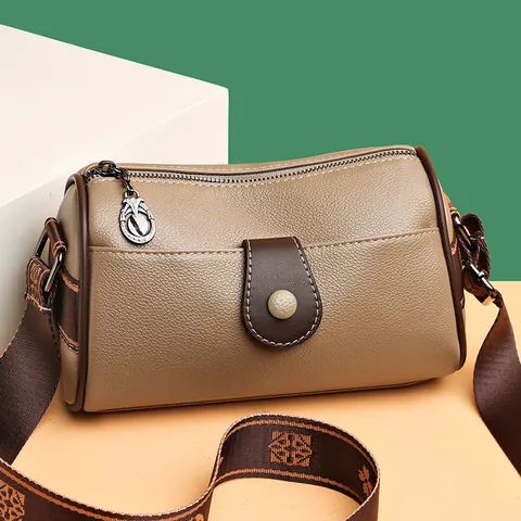 Women Retro Lychee Pattern PU Leather Boston Bag Fashion Crossbody Shoulder Bag With Wide Fabric Strap Daily Travel Handbag