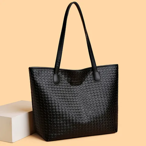 Damen PU Leder Tote Bag Große Kapazität Mode Gewebt Geometrische Patchwork Schultertasche Lässig Pendler Unterarm Handtasche