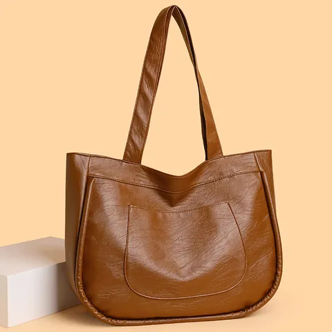 Fashion Women PU Leather Tote Bag Large Capacity Minimalist Shoulder Bag Solid Color Commuting Handbag For Daily Office