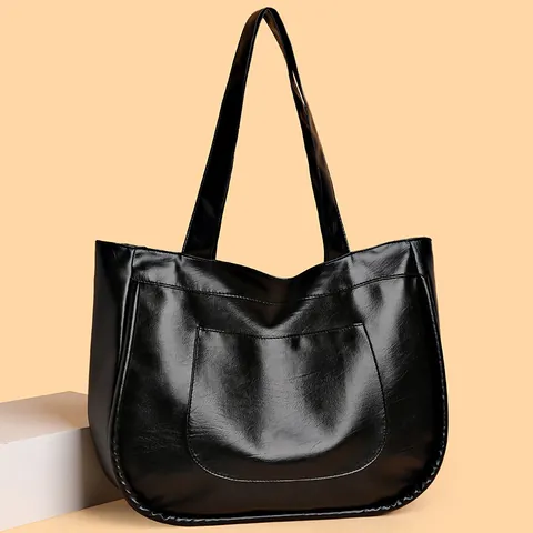 Fashion Women PU Leather Tote Bag Large Capacity Minimalist Shoulder Bag Solid Color Commuting Handbag For Daily Office