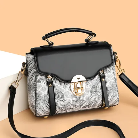 Borsa a Tracolla Donna Stile Cinese Retro in Pelle PU Ricamo Jacquard Borsa a Mano Moda Casual Grande Capacità
