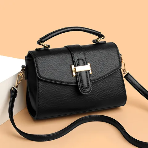 Damen Minimalistische PU Leder Handtasche Litschikorn Umhängetasche Mit Gold Schloss Große Kapazität Schultertasche Für Pendler