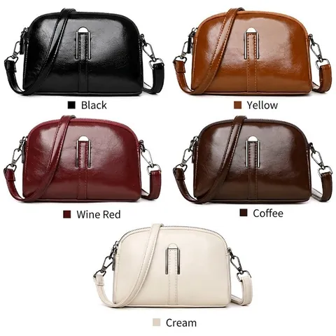 Borsa a Tracolla da Donna Retrò in Pelle PU Lucida a Guscio Vintage Piccola Borsa a Spalla con Doppia Cerniera Decoro Metallico