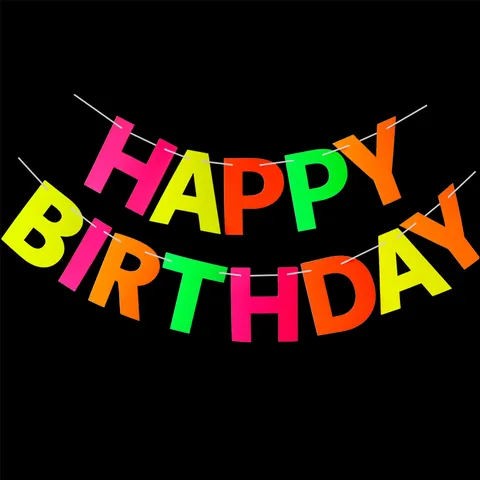 Fluorescent Neon Happy Birthday Banner Paper Bunting Garland For Birthday Party Decoration Hanging Multi Color Party Supplies
