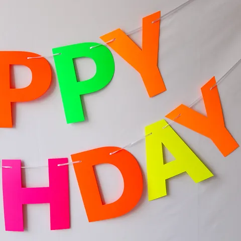 Fluorescent Neon Happy Birthday Banner Paper Bunting Garland For Birthday Party Decoration Hanging Multi Color Party Supplies