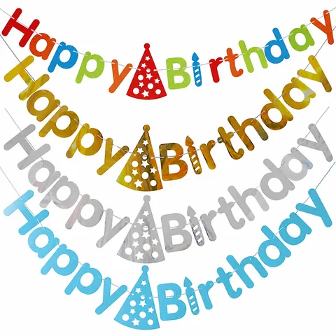 Happy Birthday Just Married Party Hanging Banner Garland Metallic Paper Letters For Wedding Birthday Celebration Party Decorations