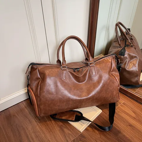 Große Kapazität PU Leder Reisetasche Vintage Wasserdicht Sporttasche Mit Unabhängigem Schuhfach Für Damen Herren