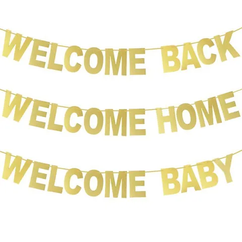 Glitter Gold Welcome Home Banner Welcome Back Baby School Party Decorations Hanging Paper Garlands For Home Party School