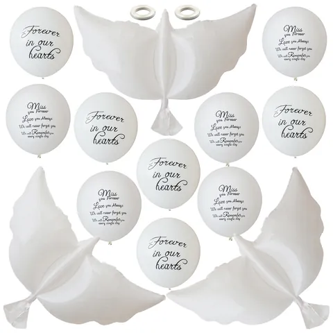 White Memorial Balloons Set Aluminum Foil Dove And Round Latex Balloons For Funeral Remembrance Anniversary Party Celebration Decor