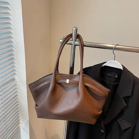 Γυναικεία Μινιμαλιστική Τσάντα Tote από Δέρμα PU Υφή Lychee Τσάντα Ώμου Μασχάλης Μεγάλη Χωρητικότητα Μονόχρωμη Τσάντα Χειρός Μετακίνηση Γραφείο Ρετρό Στυλ