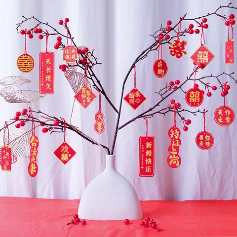 Chinesischer Stil Rot Gold Stempelung Hängeetiketten Hochzeit Einweihungsfeier Neujahr Party Dekoration Grußkarten