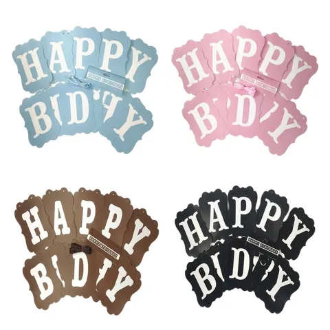 Happy Birthday Χάρτινο Πανό Τετράγωνο Κυματιστή Άκρη Γράμμα Pull Flag Με Κορδέλα Για Παιδιά Ενήλικες Διακόσμηση Πάρτι Γενεθλίων